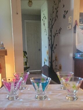 Libbey Mini Martini Glasses, Set Of 5. No Call Outs. Colorful, Party Fun